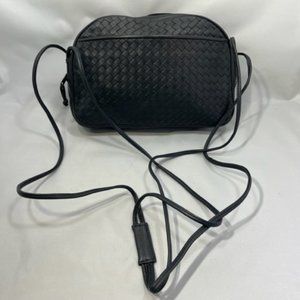 Dark Navy Woven Leather Shoulder Purse